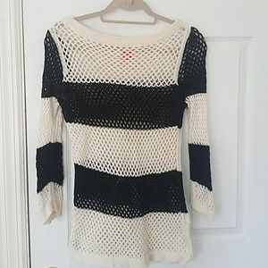 Black and White Striped Sweater Top